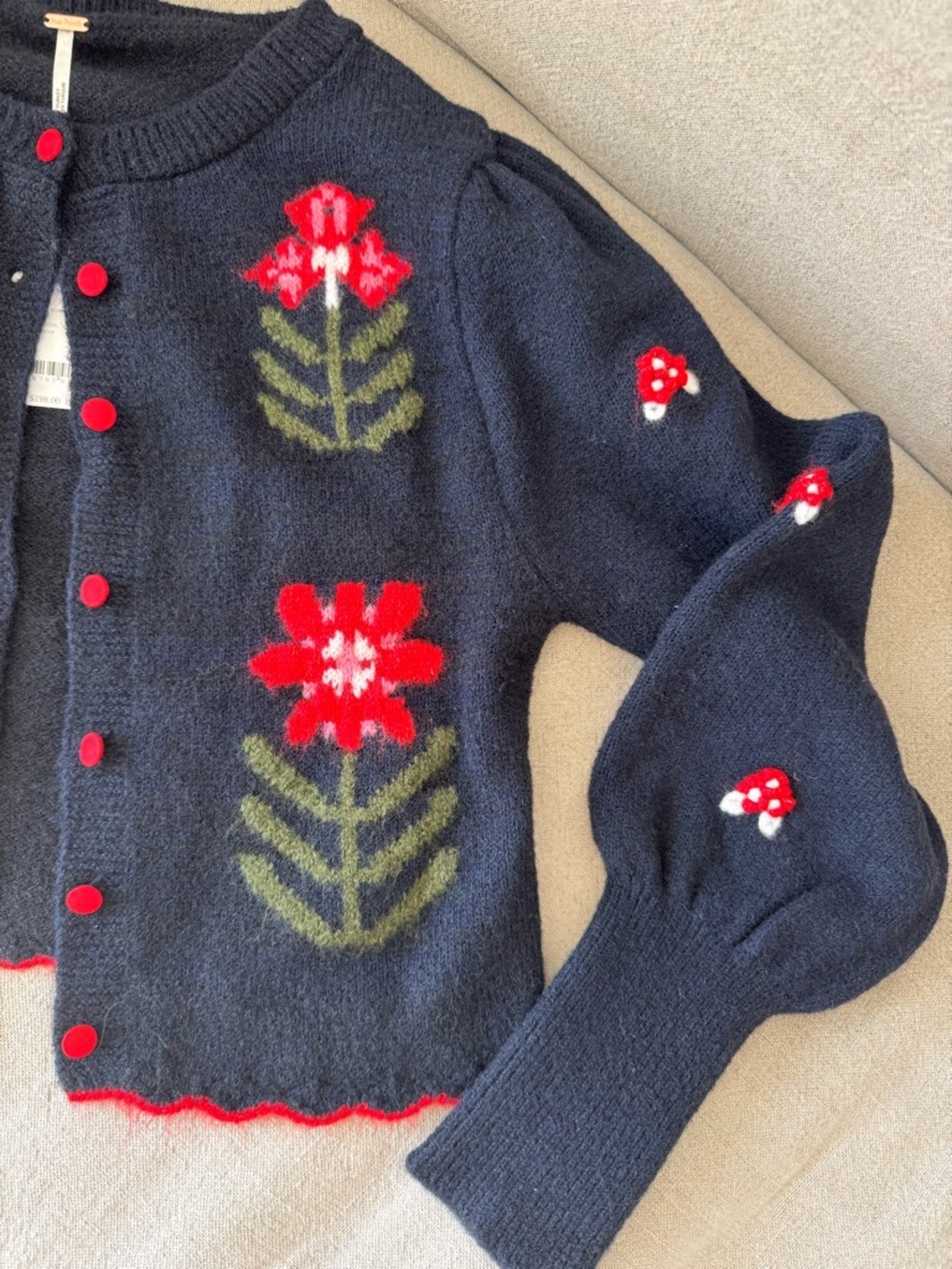 Free People Nonna Sweater XS Midnight Bloom Floral Cardigan Navy & Red - Picture 5 of 11